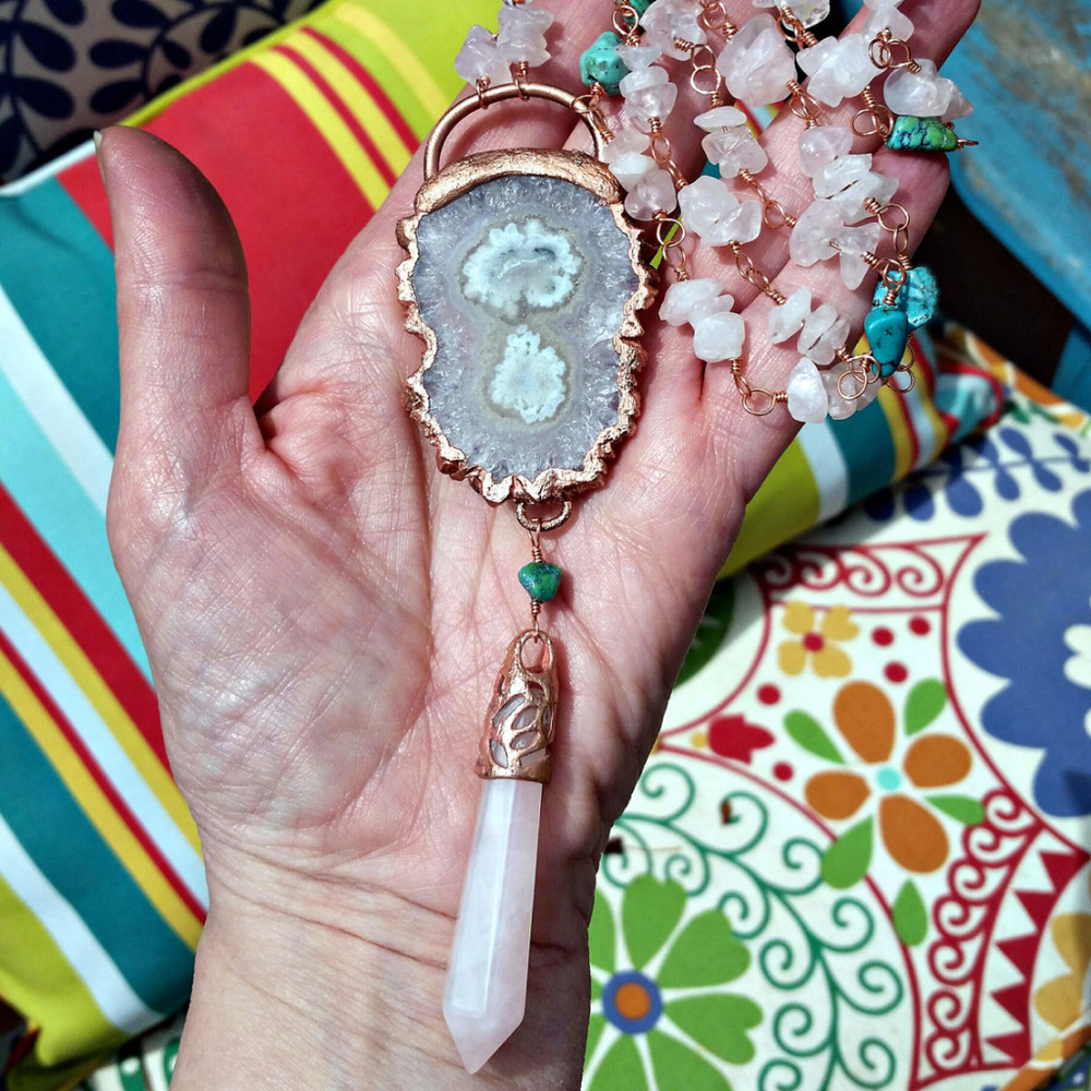 Stalactite on Rose Quartz & Turquoise Beaded Chain